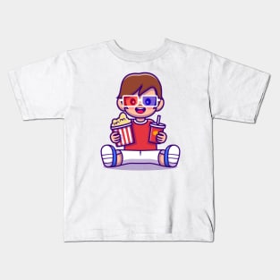 Cute Boy Holding Popcorn And Drink Kids T-Shirt